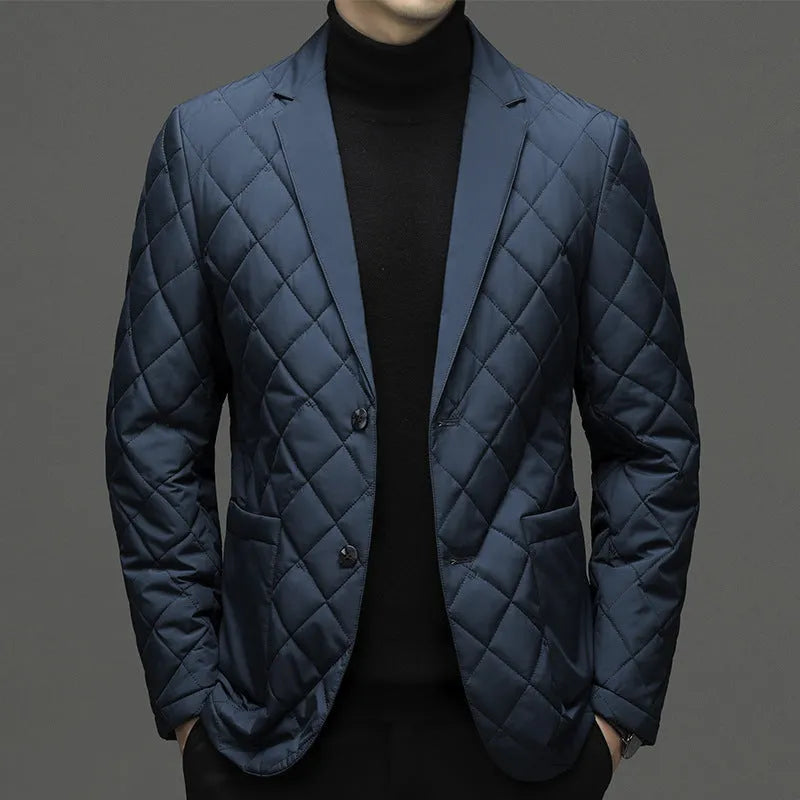 Men's solid-colour winter down jacket with lapel collar and side seam pockets