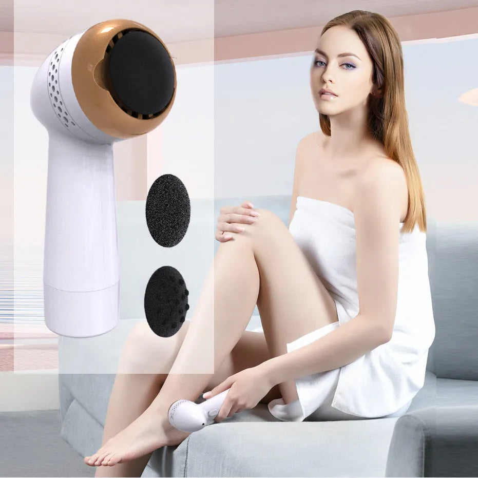 Electric vacuum foot grinder with a refined quartz grinding head in a metallic colour option.