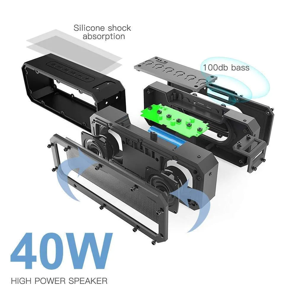 X3 PRO waterproof portable 40W Bluetooth speaker in black with carrying rope