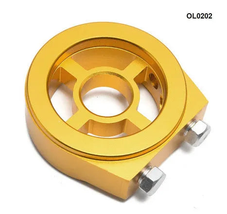 Universal aluminium alloy oil pressure gauge adapter in red, blue, black, gold, and silver colour options.