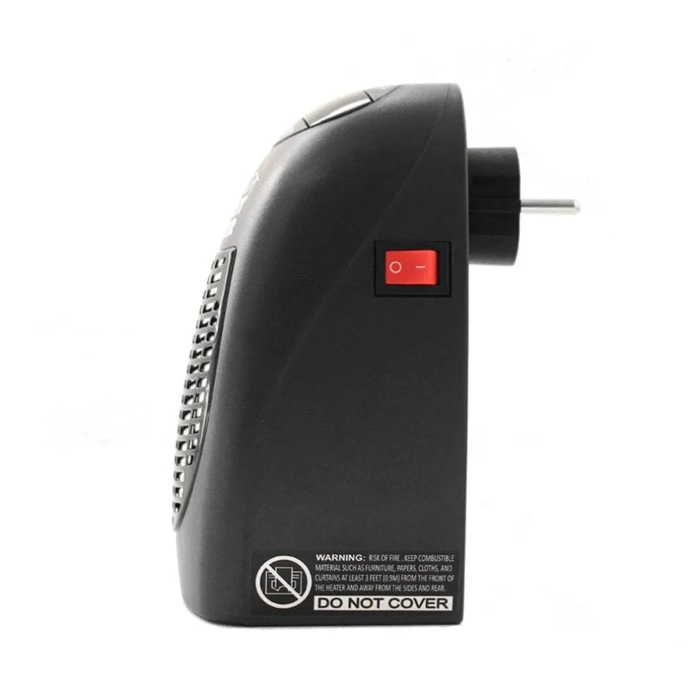 Black compact ceramic electric heater with digital display and rotating plug