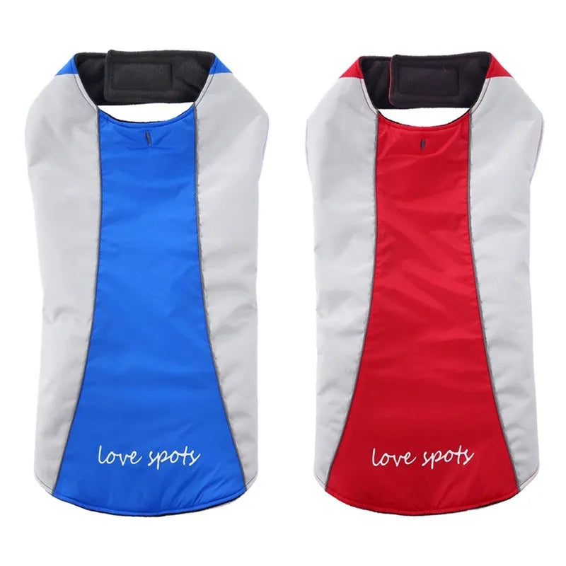 MPet reflective dog coat in blue for large dogs with high-visibility strips for night walks