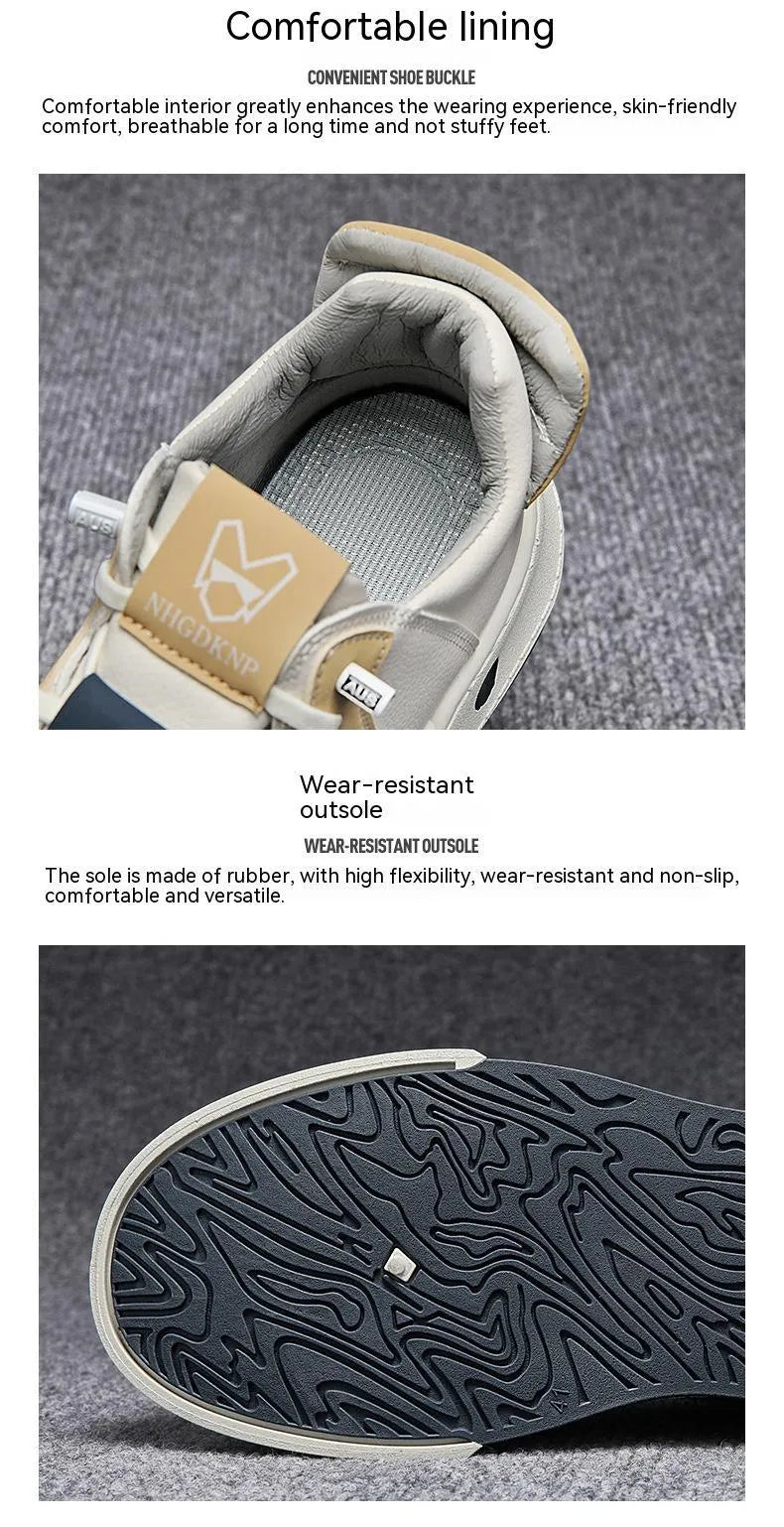 Men's beige and black elastic band casual sneakers with round toe and mesh lining