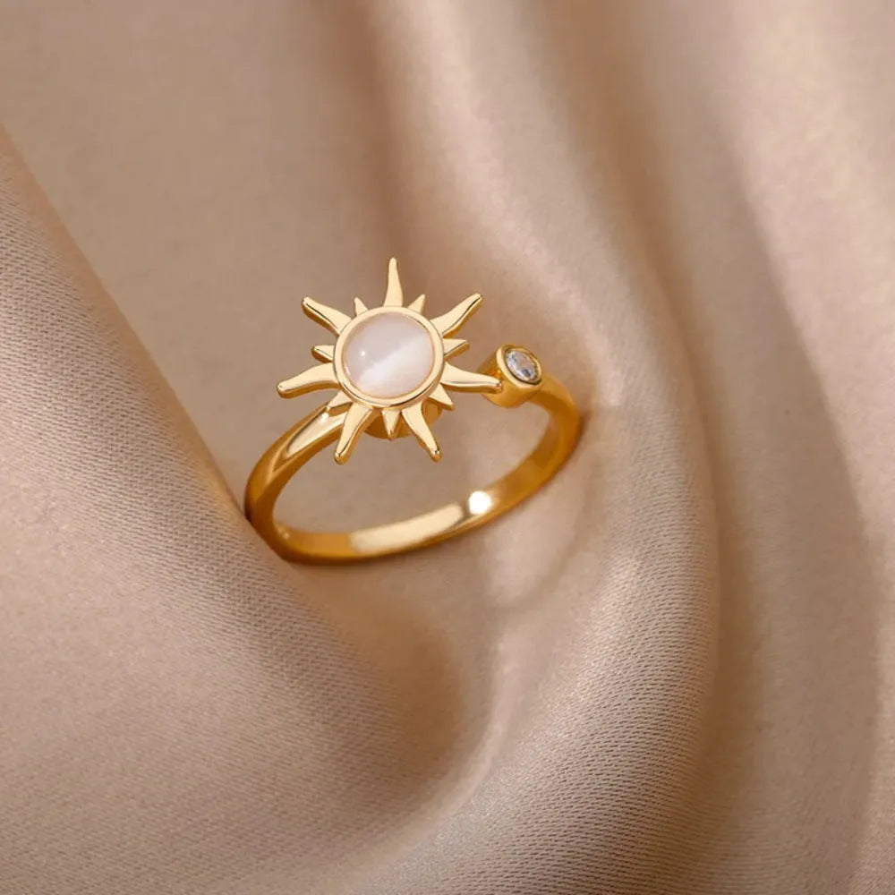 Women's adjustable rotatable decompression ring in gold or platinum electroplated finish