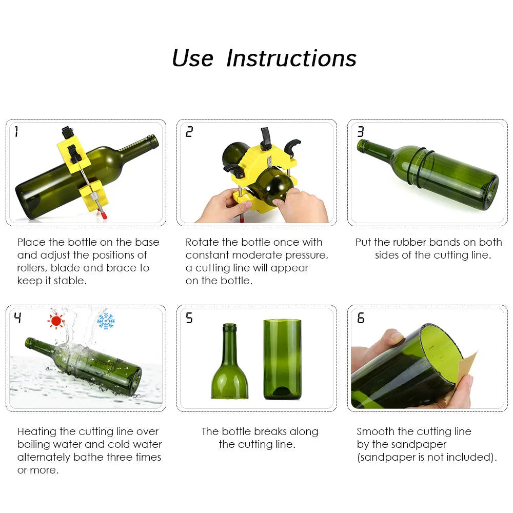 Yellow DIY bottle cutter for cutting glass bottles between 50mm and 120mm in diameter