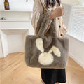 Plush cartoon rabbit ears tote bag in solid colour with shoulder strap