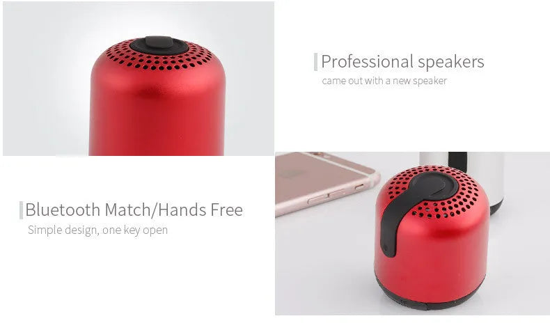 Hieha XQ11 cylinder-shaped mini portable Bluetooth speaker in black, gold, pink, red, and silver colour options.