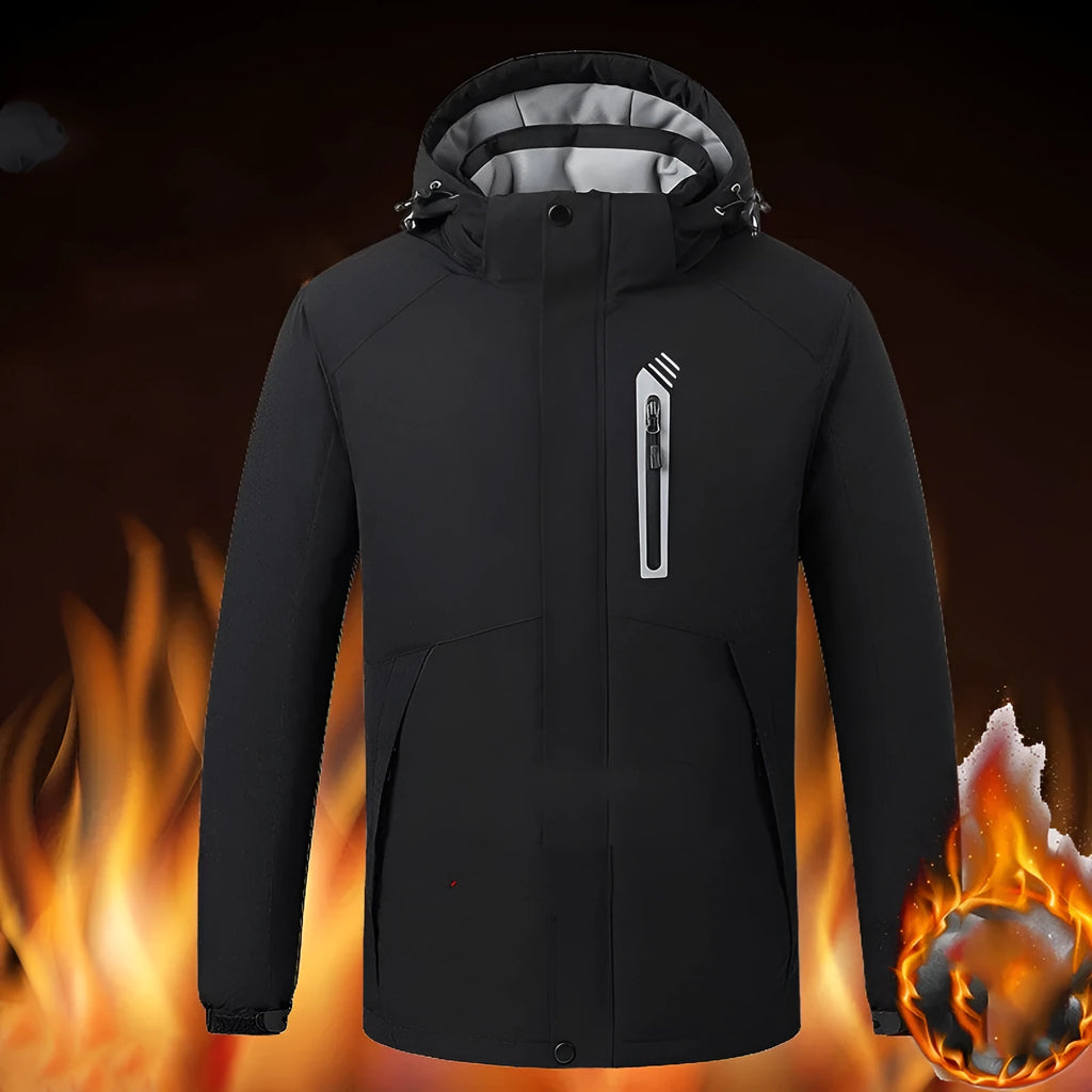 Smart thermostat heated jacket in Army Green with 90% nylon 10% spandex shell and polyester lining