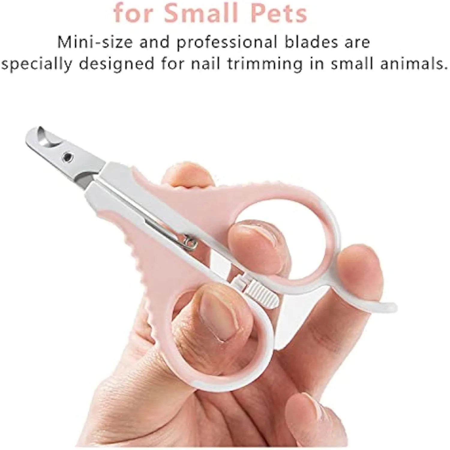 Grey and pink cat nail clippers with curved blade and rubber-coated handle