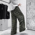 Japanese retro plaid straight-leg trousers in black or green colours