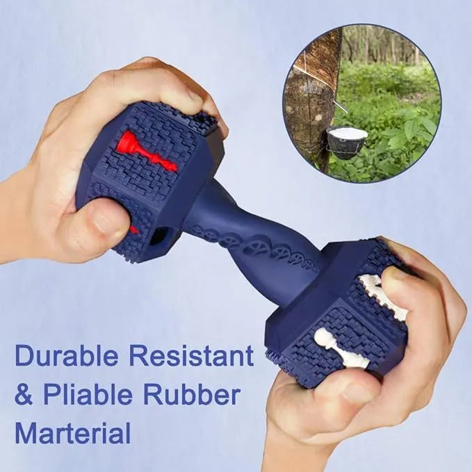 Natural rubber dog chew toy with hollow dumbbell design in black or blue colours