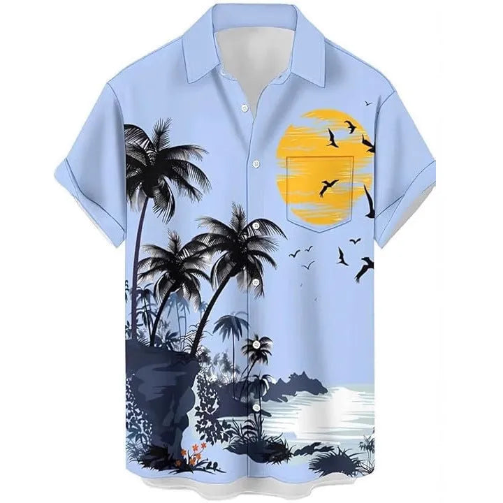 Men's short sleeve camouflage casual shirt in slim fit cardigan style on a hanger