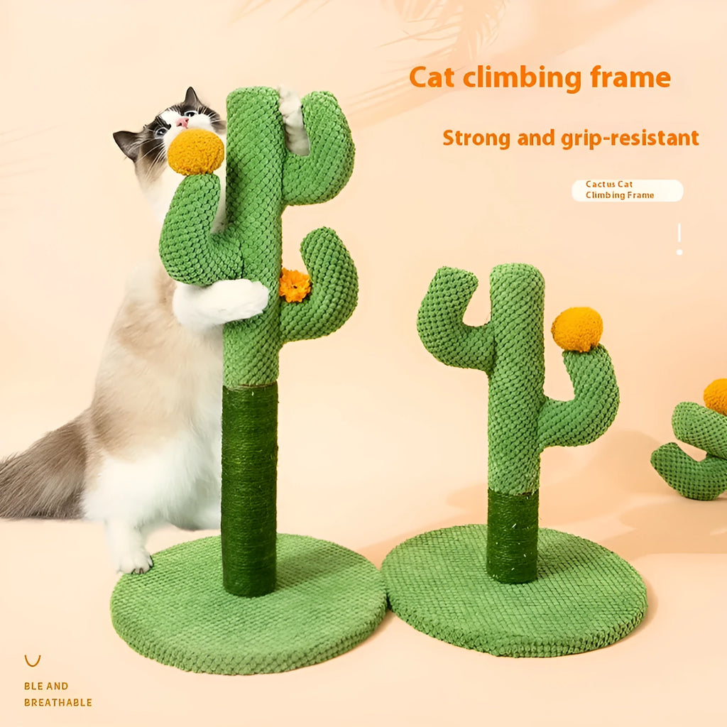 Cactus-shaped cat scratch board with climbing pole and platform, coconut tree alternative design