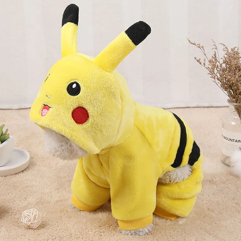 Fleece cat coat hoodie with cartoon design for small dogs and cats in autumn and winter.
