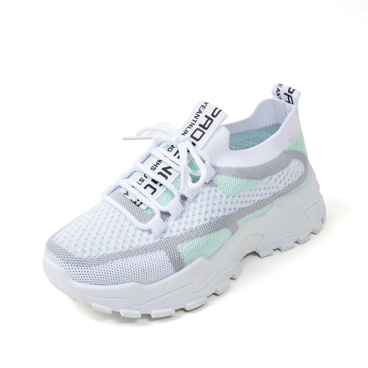 Women's Flyknit mesh lace-up sneakers in a multi-tone colourway with a low rubber sole.