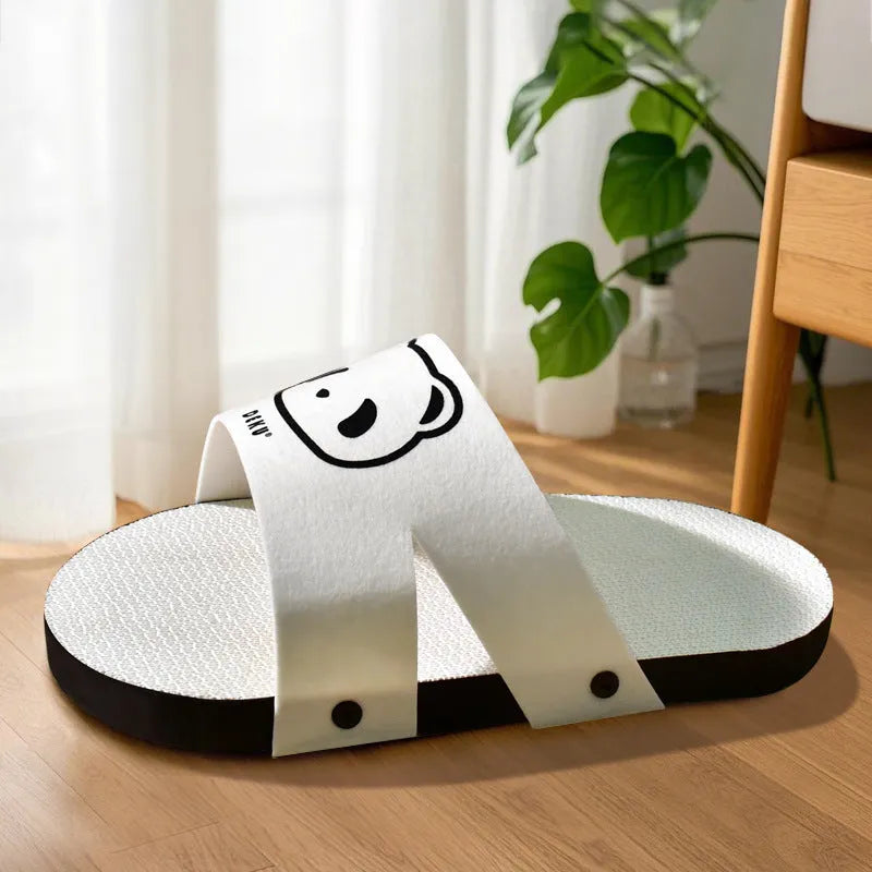 White corrugated paper cat scratch board slipper style for indoor feline scratching and claw maintenance