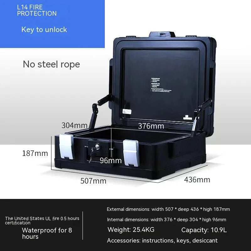 Portable mechanical password safe box in steel construction with combination dial