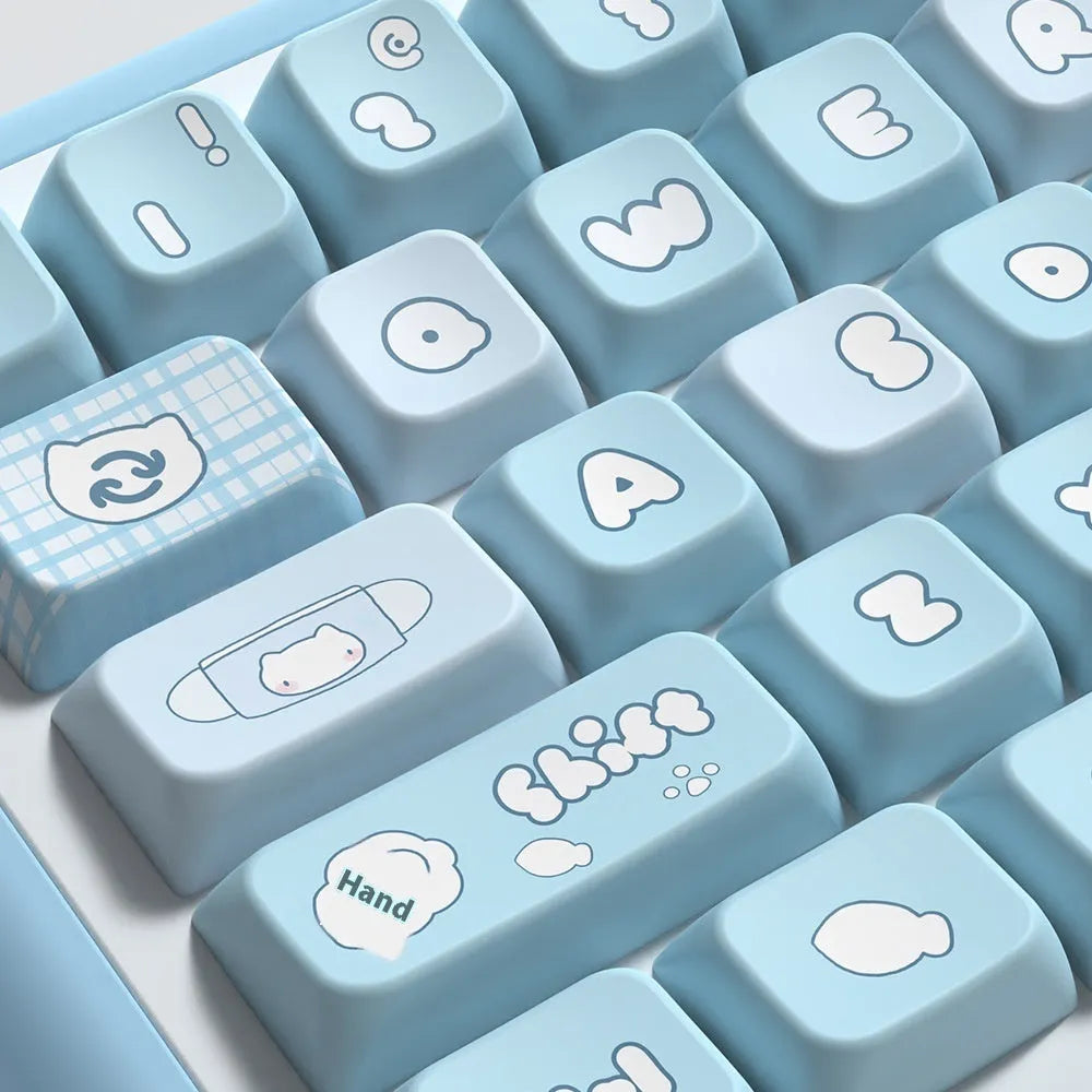 Watercolour cat design PBT keycap set for mechanical keyboards, showing 138 or 158 keys with opaque legends.
