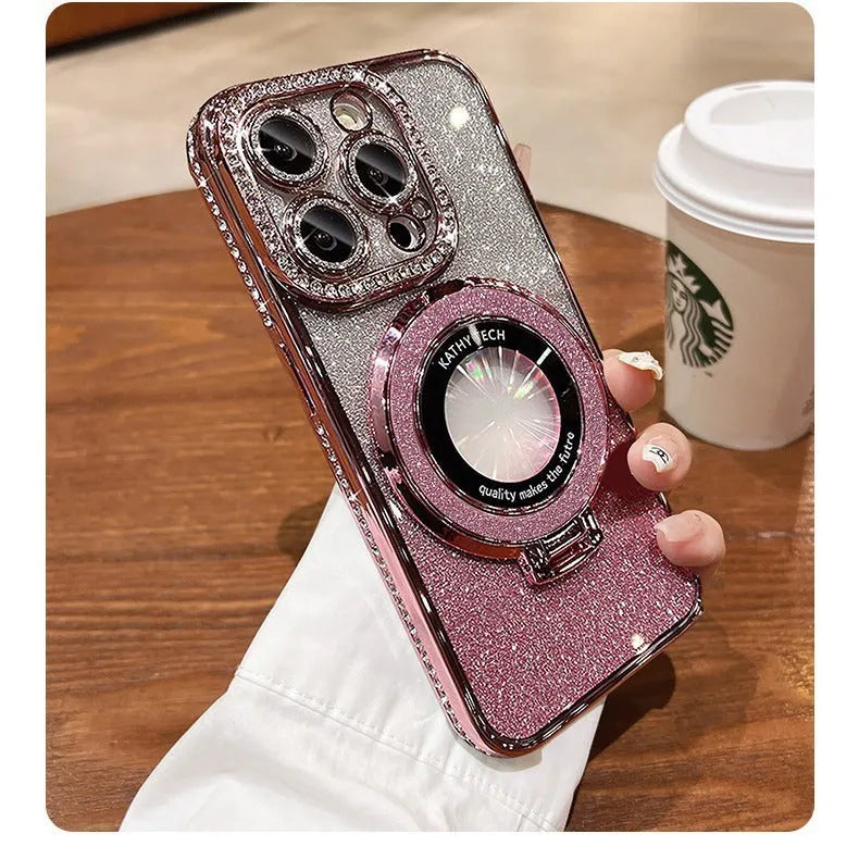 Silicone electroplating gradient magnetic suction phone case with bracket for Apple iPhone