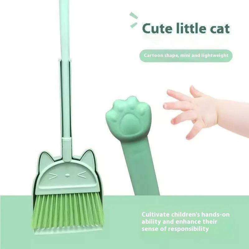 Purple broom and dustpan set with non-stick rotating brush head and integrated storage holder