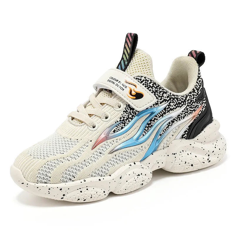 Boys fashion mesh sneakers with textile and TPU upper, anti-slip sole, in beige colour