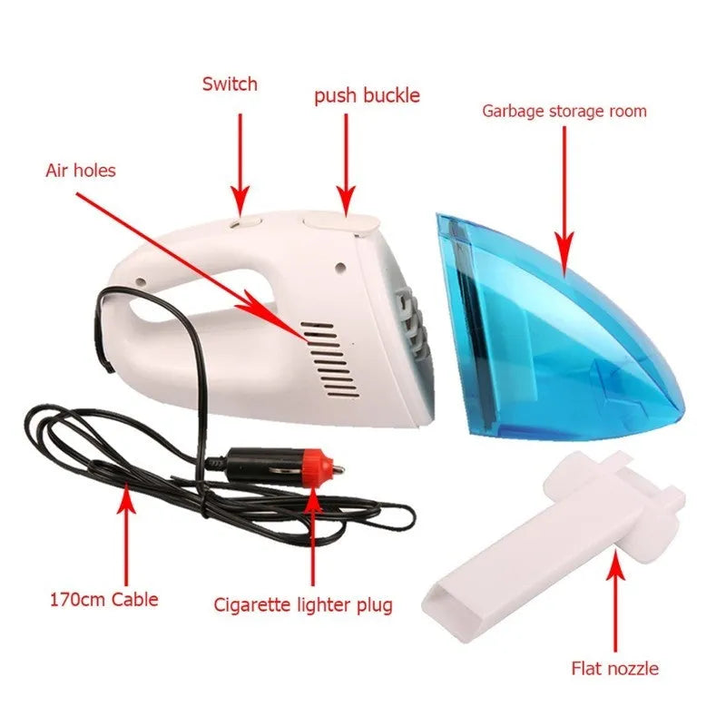 Car mini vacuum cleaner with plastic body, 700W motor, and 2.5-metre cable for automobile interior use