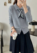Women's lapel scarf cardigan sweater in acrylic fibre with splicing detail, free size
