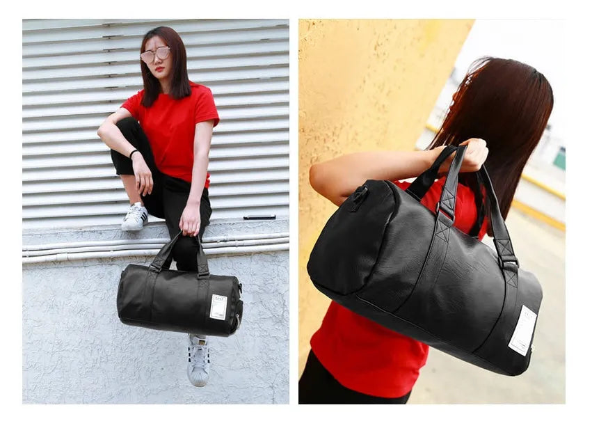 Black waterproof sports bag with separate side shoe compartments and a diagonal shoulder strap