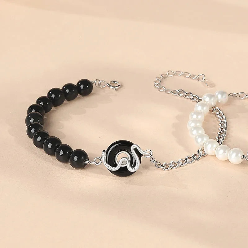 925 sterling silver New Chinese style couple bracelet with zodiac snake design and secure buckle clasp