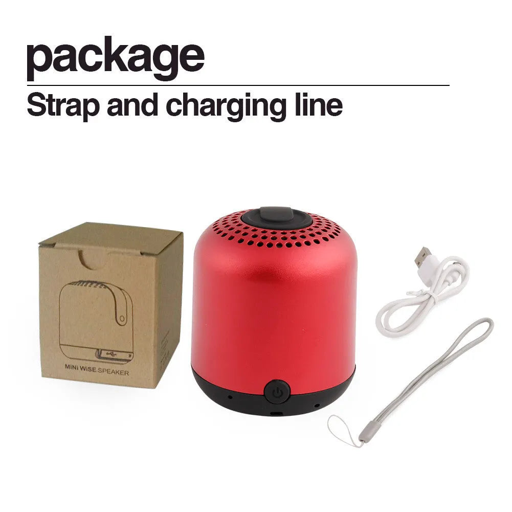 Hieha XQ11 cylinder-shaped mini portable Bluetooth speaker in black, gold, pink, red, and silver colour options.
