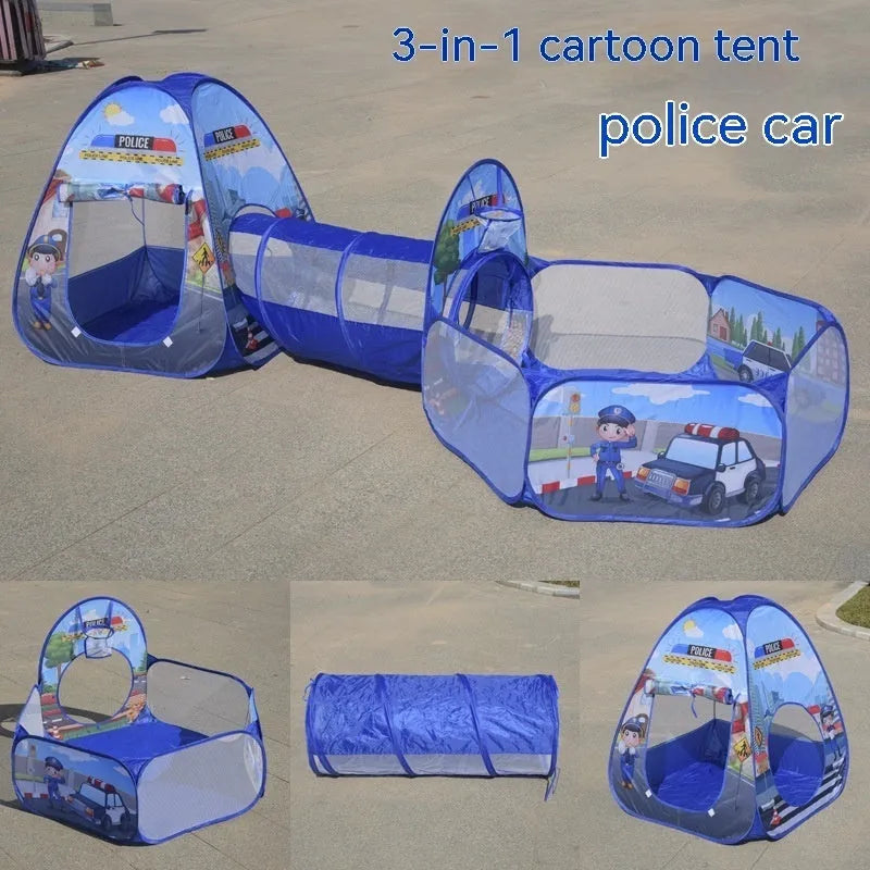 Underwater World themed children's cloth tent with integrated ball pool and crawl tunnel.