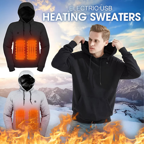 Black USB heated fleece jacket for men and women with three heat levels and carbon fibre elements on a white background