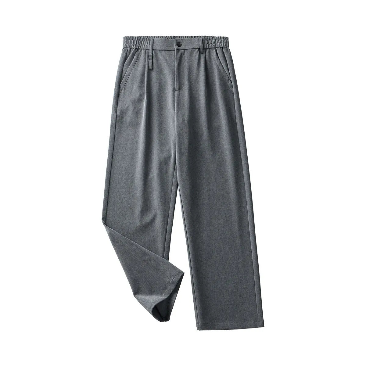 Women's business casual draping trousers, loose straight leg, black polyester blend