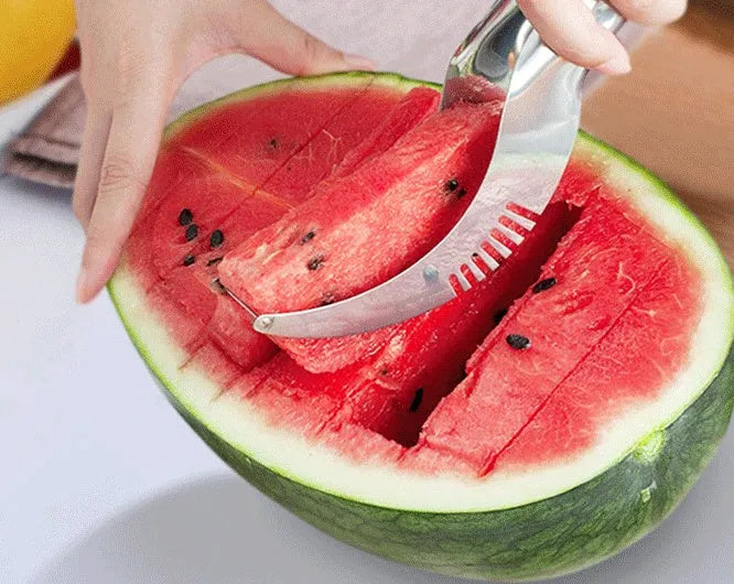 Silver stainless steel fruit cutter for watermelon hami melon pitaya pawpaw measuring 20.5 by 2.5 cm