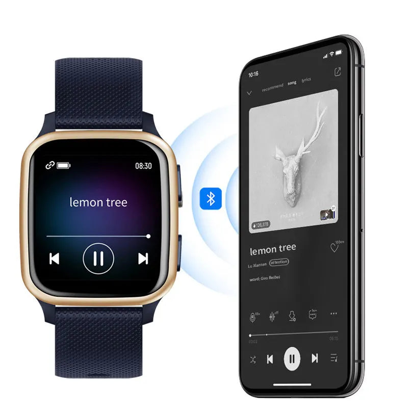 Smart bracelet in black with aluminium alloy case showing heart rate and step tracking display.