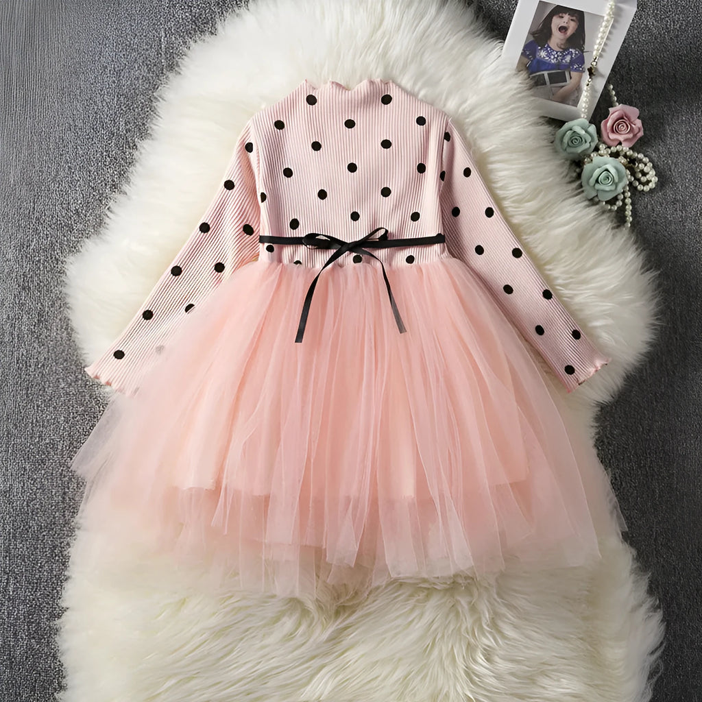 Baby girls long sleeve lace tutu dress in black, pink or white colours for birthdays and christenings