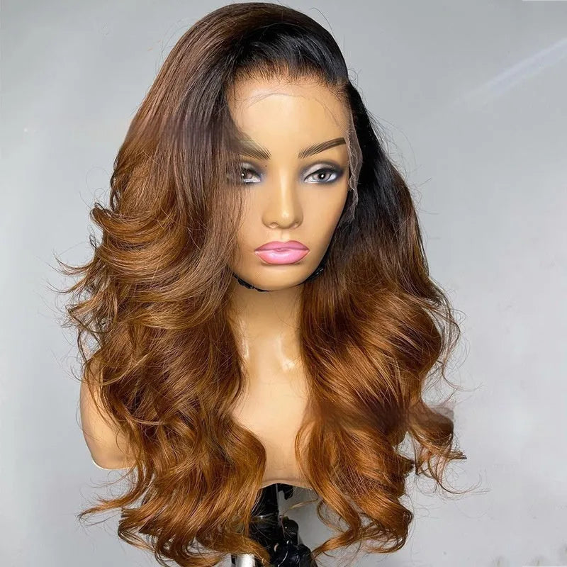 Real human hair lace front wig with gradient colour on a mannequin head, showcasing the Ruili style and lace hairline.