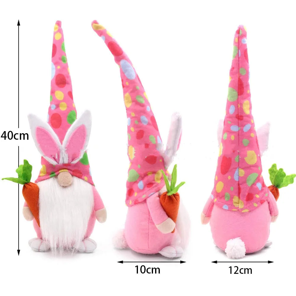 Easter faceless dwarf plush doll holding carrot, green colour, 40 cm height, cloth and fibre cotton