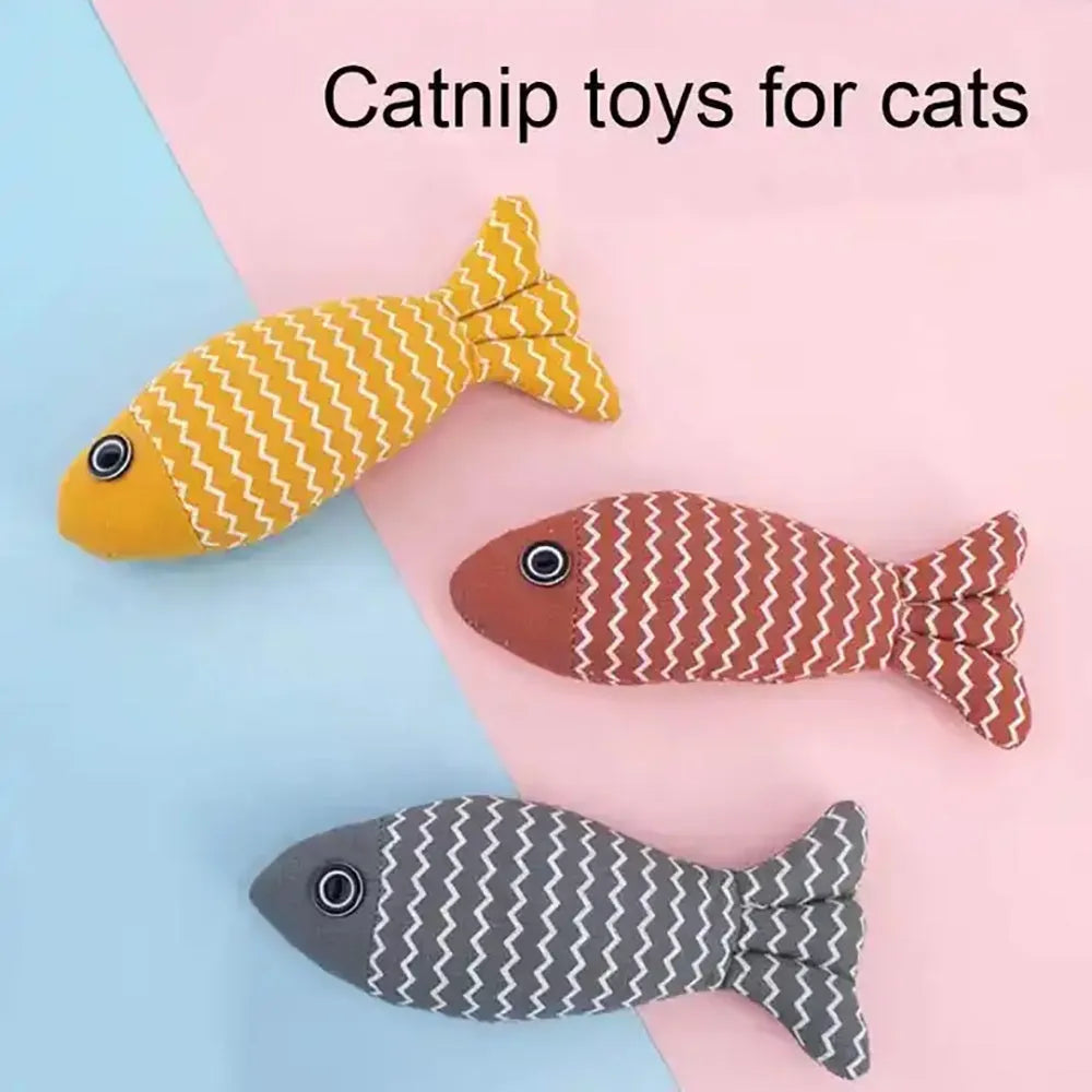 Burlap fish catnip toy for kittens with organic catnip crinkle sound soft plush 8.27 inches