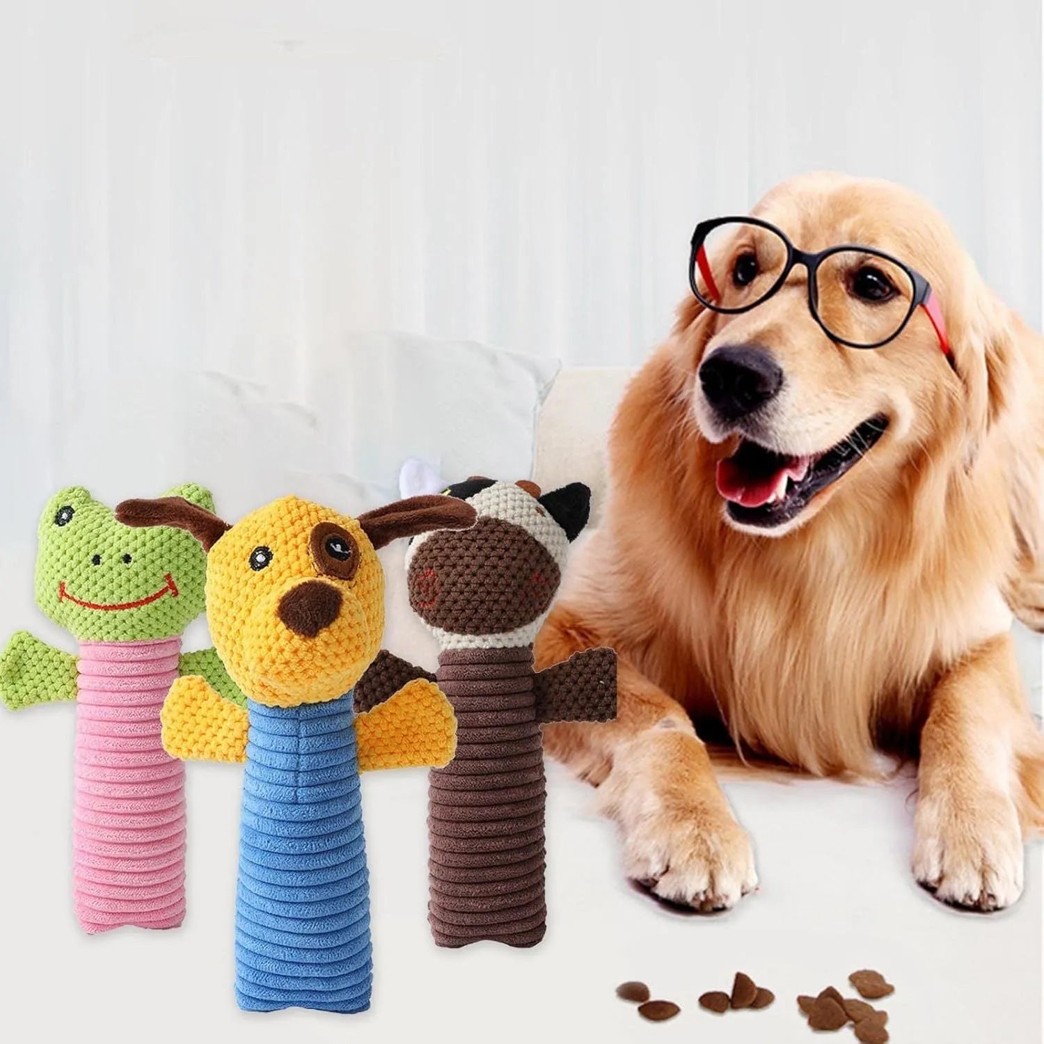 19cm squeaky plush dog chew toy in calf, frog, or puppy design for dental cleaning