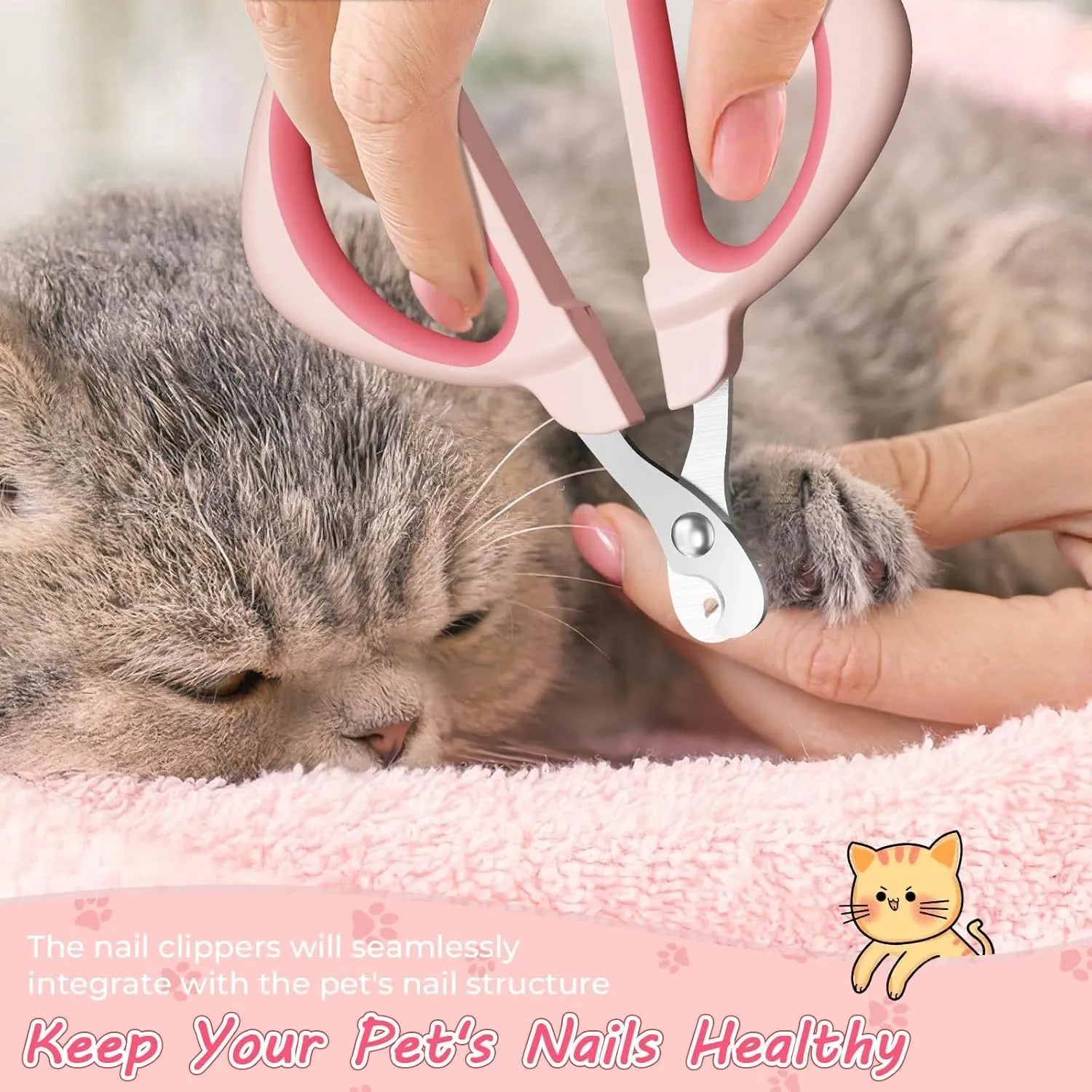 Blue pet nail clipper with positioning hole and non-slip handle for trimming cat claws