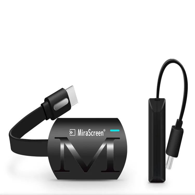 Black smart phone to TV HDMI dongle for wireless screen mirroring, 52mm by 26mm.