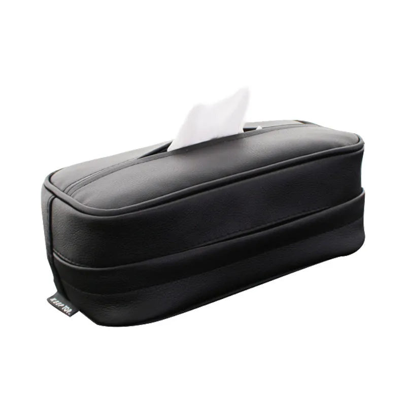 Black PU leather hanging storage box for car documents with dimensions 23cm by 13cm.