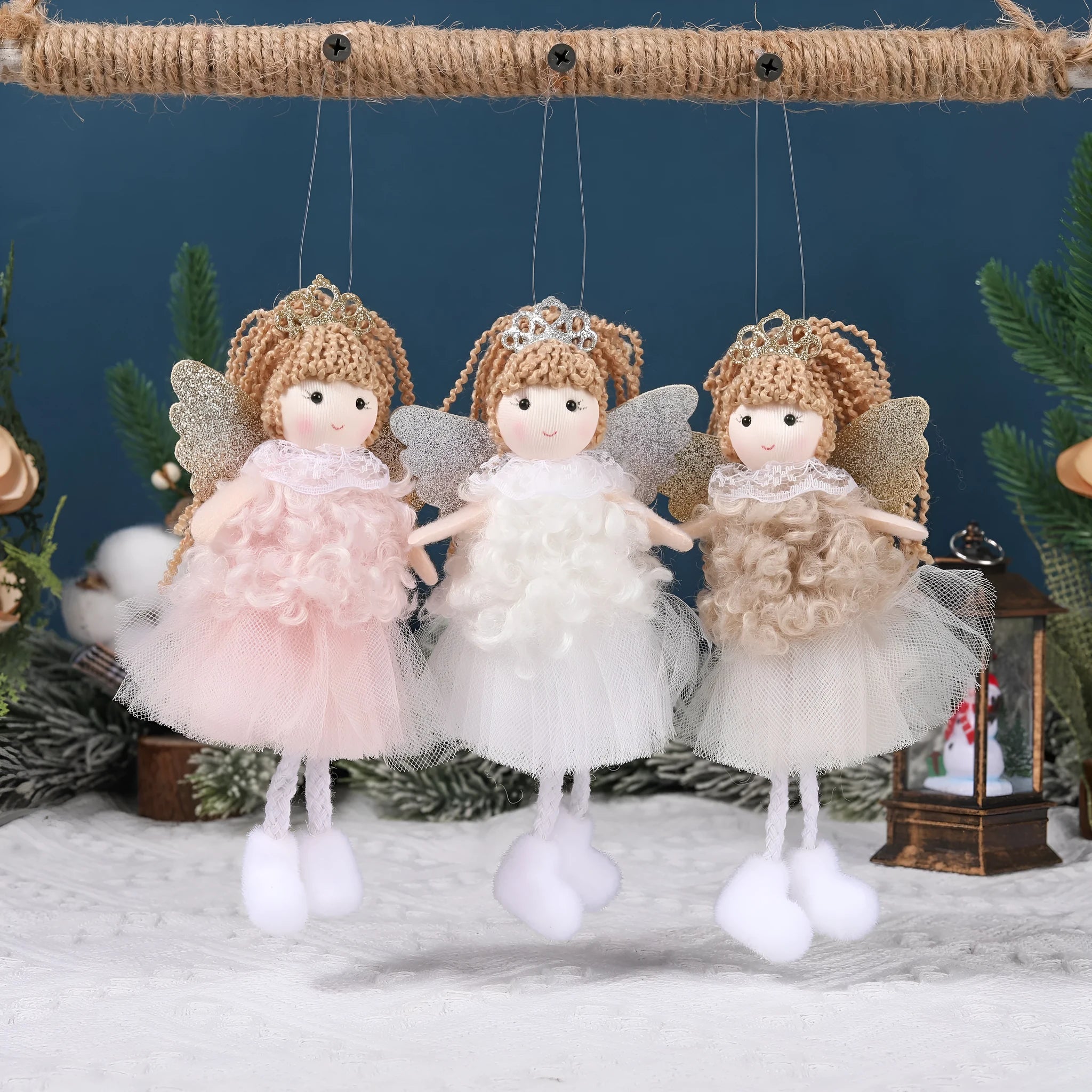 Cloth Christmas angel girl pendant hair accessory for high ponytails in three colour variations