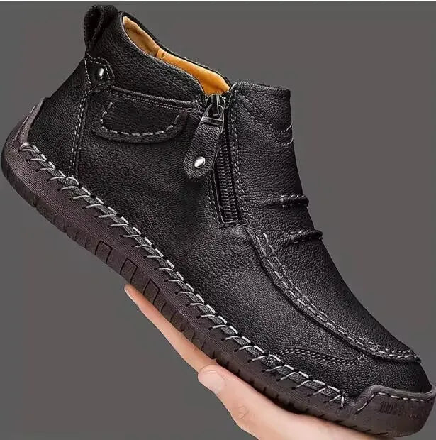 Chelsea plus size men's casual slip-on flat high top shoes in 828 Black with animal pattern and sewing line detail