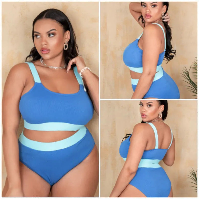 Women's high-waisted polyester bikini set in pure colour with split detailing