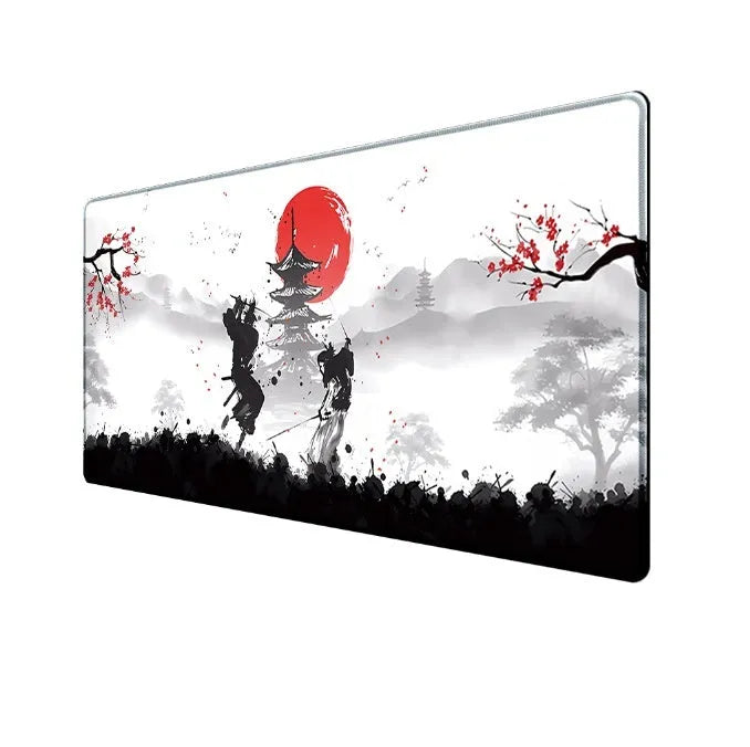 Japanese samurai design cloth mouse pad with non-slip rubber base in various sizes