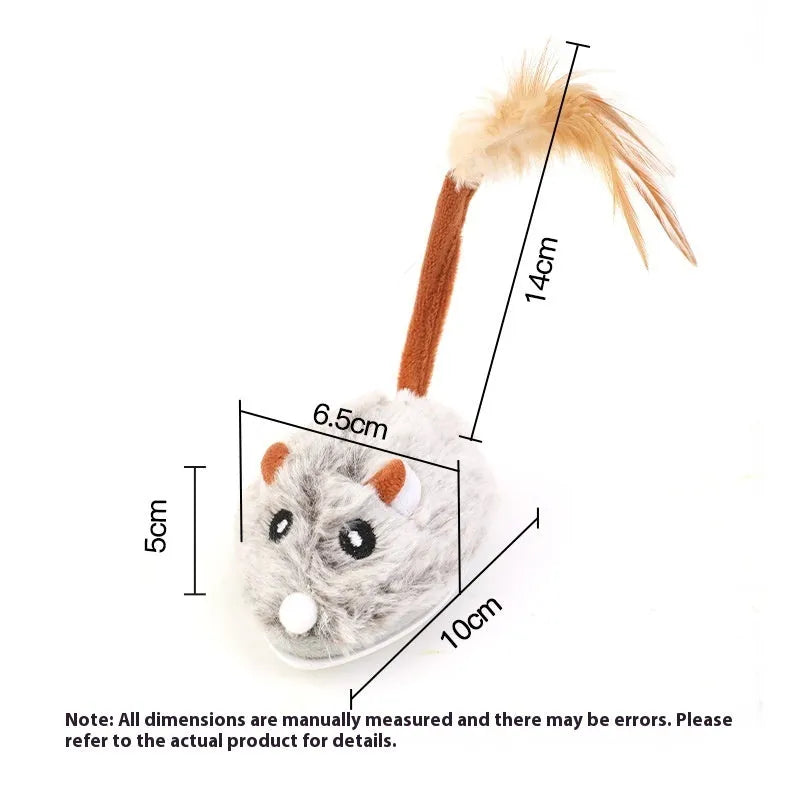 Electric cat toy with plush mouse on pole, available in dark grey, pink or purple colours
