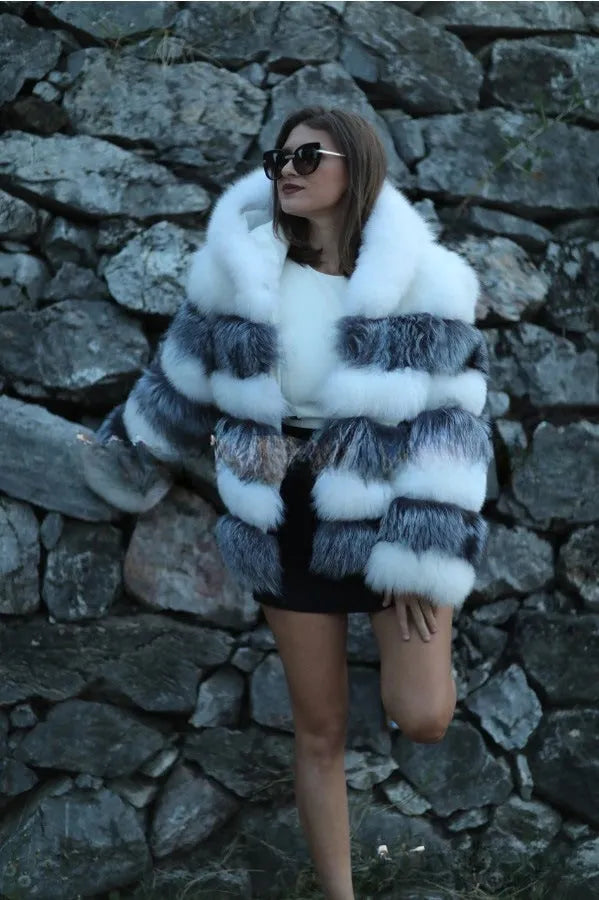 Women's loose artificial fur hooded coat in street fashion style