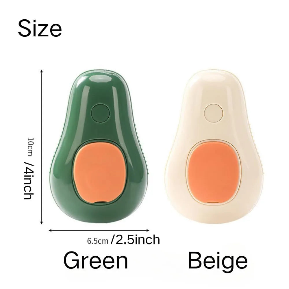 Green and white rechargeable cat steam grooming brush with silicone teeth and water spray nozzle.